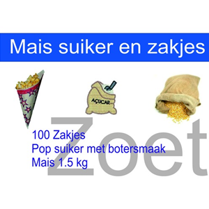 Combi pakket mais suiker zakjes voor 100 porties popcorn