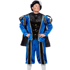 Piet kostuum Fluweel zwart/blauw + cape MT 58 (L)