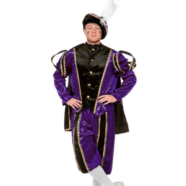 Piet kostuum Fluweel zwart/paars + cape MT 54 (M)